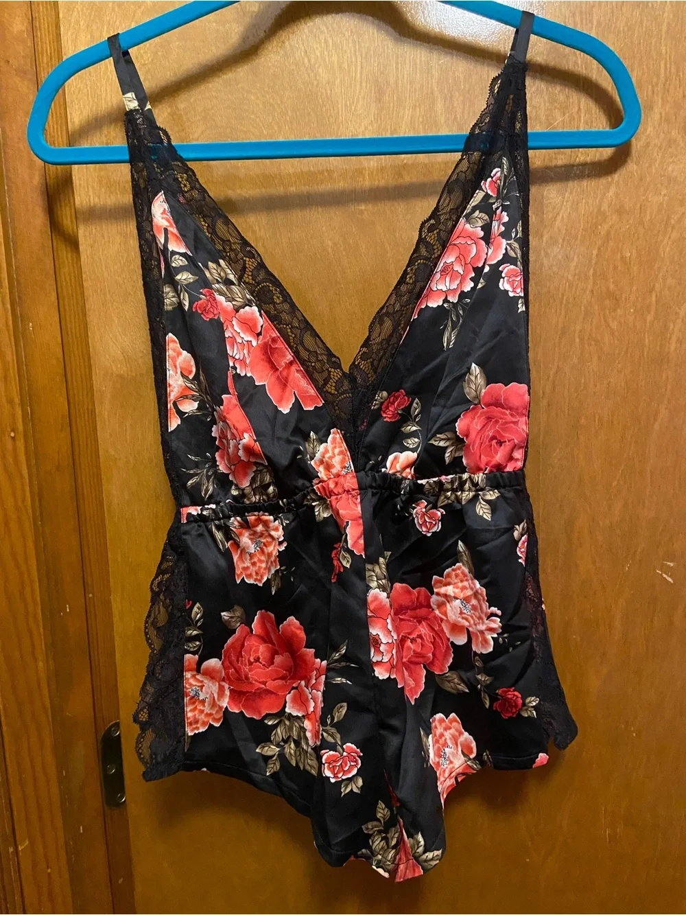 NWOT Black and pink satin romper lingerie